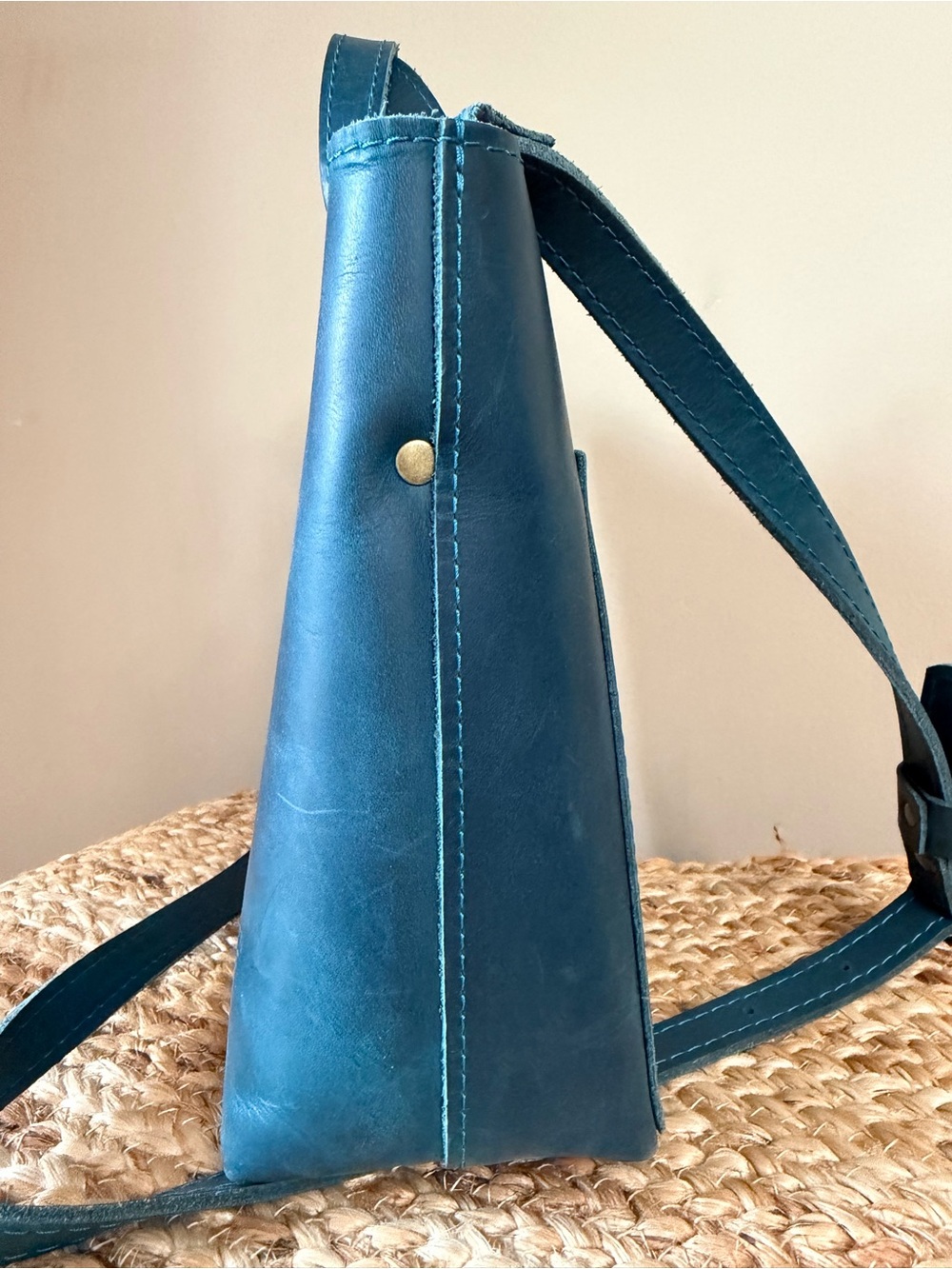 Portland Leather Goods Crossbody Tote in Westward Blue w/ Gray Canvas Organizer - Picture 6 of 15